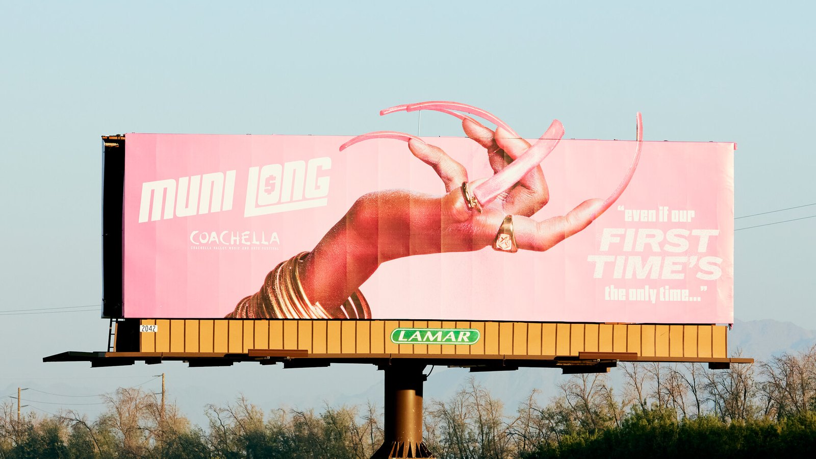 A minimal Coachella billboard in the desert