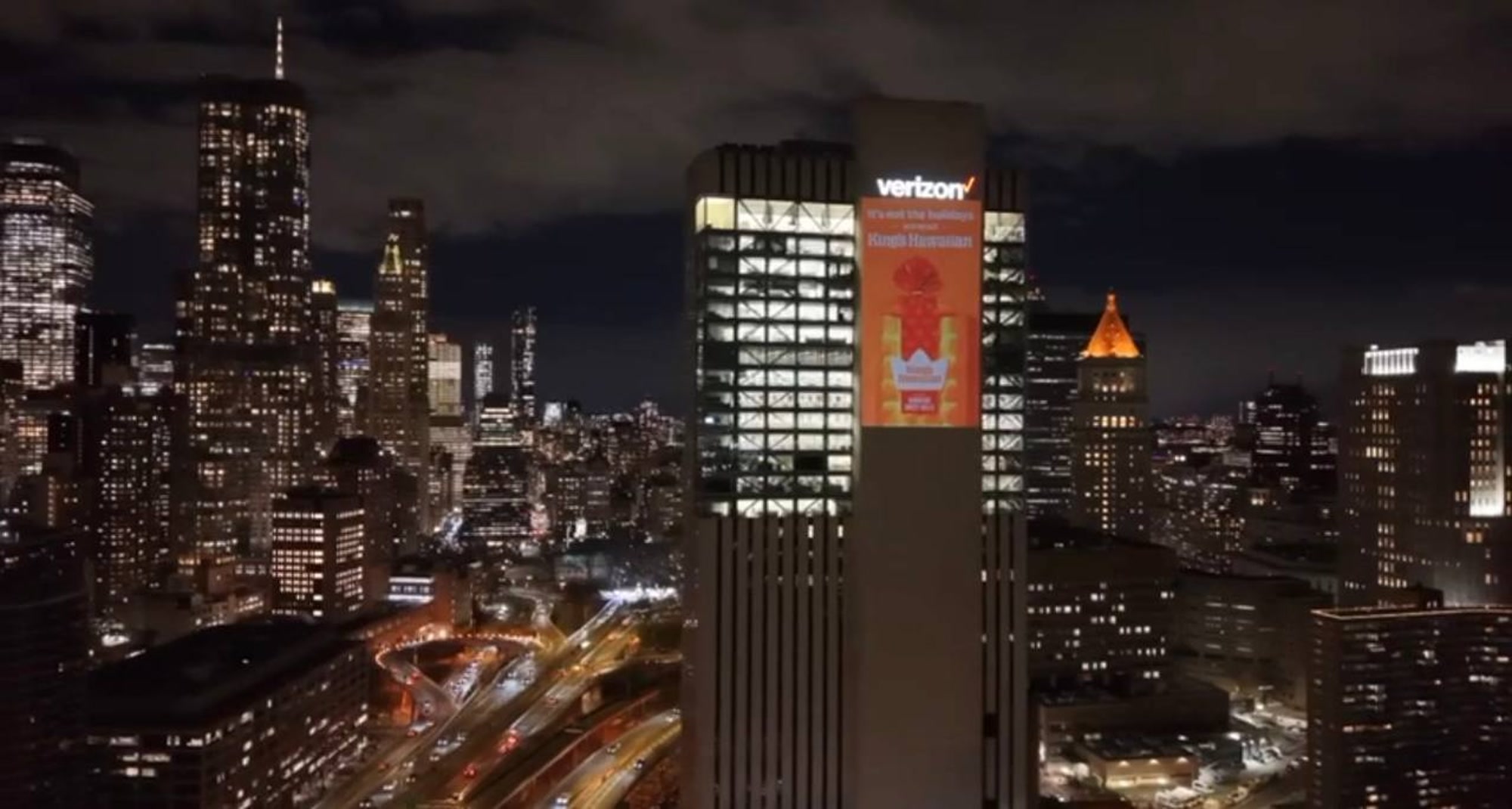 Verizon Building projection over the Hudson